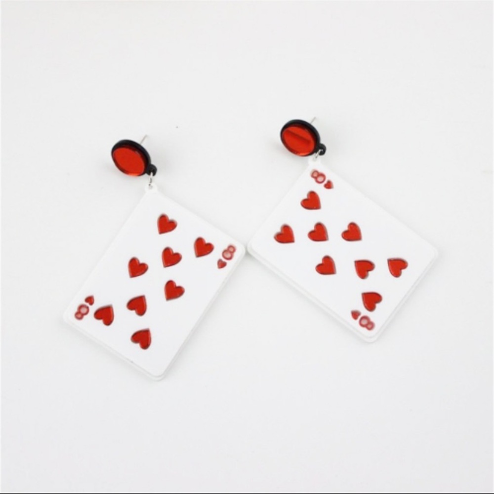 3/$30 Poker Card 8 of Hearts Acrylic Earrings